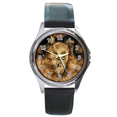 Skull Demon Scary Halloween Horror Round Metal Watch by Celenk