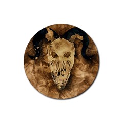 Skull Demon Scary Halloween Horror Rubber Round Coaster (4 Pack)  by Celenk