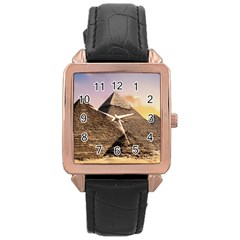 Pyramids Egypt Rose Gold Leather Watch  by Celenk