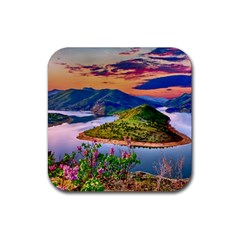 Landscape River Nature Water Sky Rubber Coaster (square)  by Celenk