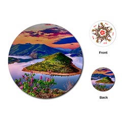 Landscape River Nature Water Sky Playing Cards (round)  by Celenk