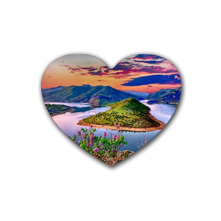 Landscape River Nature Water Sky Rubber Coaster (Heart) 