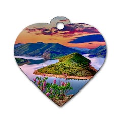 Landscape River Nature Water Sky Dog Tag Heart (one Side)