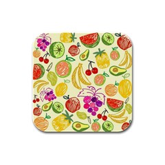 Cute Fruits Pattern Rubber Square Coaster (4 Pack)  by paulaoliveiradesign