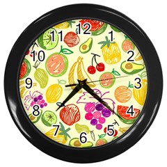 Cute Fruits Pattern Wall Clocks (black) by paulaoliveiradesign