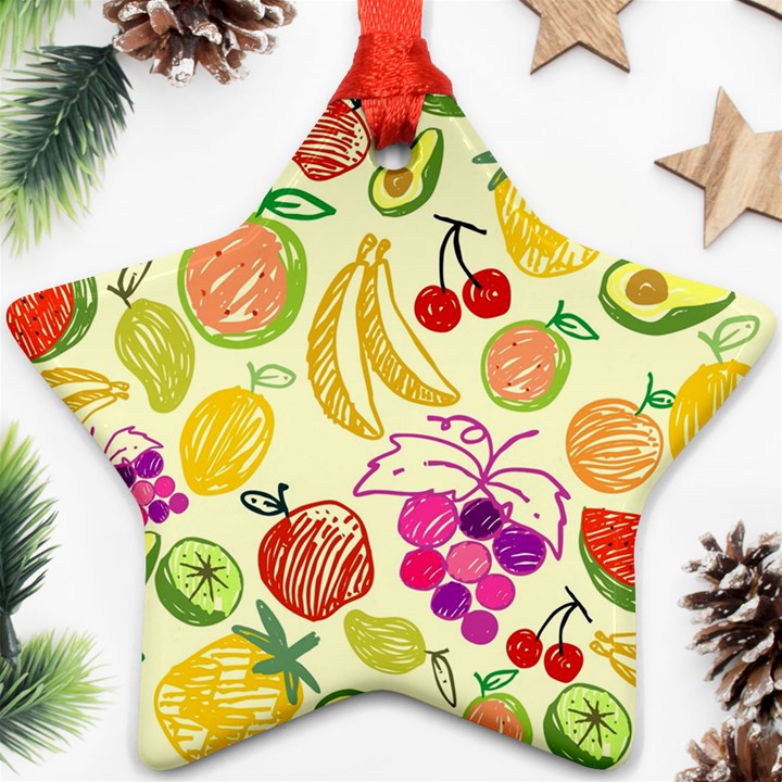 Cute Fruits Pattern Star Ornament (Two Sides)