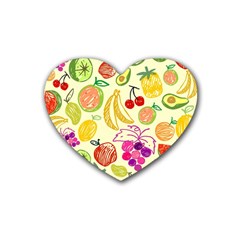 Cute Fruits Pattern Rubber Coaster (heart)  by paulaoliveiradesign