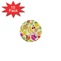 Cute Fruits Pattern 1  Mini Buttons (10 Pack)  by paulaoliveiradesign