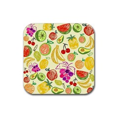 Cute Fruits Pattern Rubber Coaster (square)  by paulaoliveiradesign