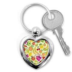 Cute Fruits Pattern Key Chains (heart)  by paulaoliveiradesign