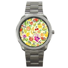 Cute Fruits Pattern Sport Metal Watch by paulaoliveiradesign