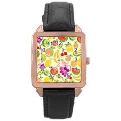 Cute Fruits Pattern Rose Gold Leather Watch  by paulaoliveiradesign