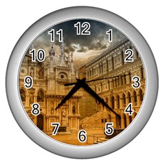 Palace Monument Architecture Wall Clocks (Silver) 