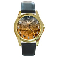 Palace Monument Architecture Round Gold Metal Watch