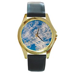 Clouds Sky Scene Round Gold Metal Watch by Celenk