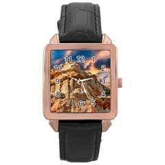 Canyon Dramatic Landscape Sky Rose Gold Leather Watch  by Celenk