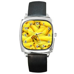 Yellow Banana Fruit Vegetarian Natural Square Metal Watch