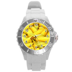 Yellow Banana Fruit Vegetarian Natural Round Plastic Sport Watch (L)