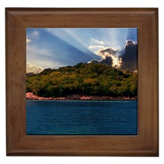 Island God Rays Sky Nature Sea Framed Tiles by Celenk