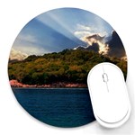 Island God Rays Sky Nature Sea Round Mousepads Front