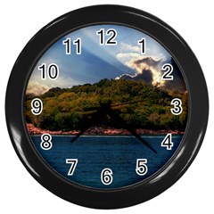 Island God Rays Sky Nature Sea Wall Clocks (black) by Celenk