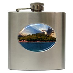 Island God Rays Sky Nature Sea Hip Flask (6 Oz) by Celenk