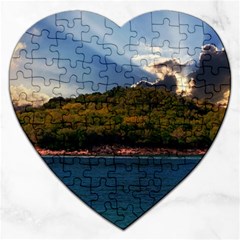 Island God Rays Sky Nature Sea Jigsaw Puzzle (heart) by Celenk