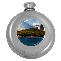 Island God Rays Sky Nature Sea Round Hip Flask (5 Oz) by Celenk