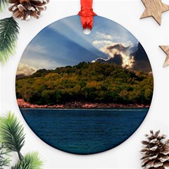 Island God Rays Sky Nature Sea Round Ornament (two Sides) by Celenk