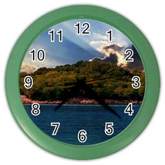 Island God Rays Sky Nature Sea Color Wall Clocks by Celenk