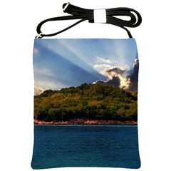 Island God Rays Sky Nature Sea Shoulder Sling Bags by Celenk