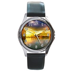 Landscape Lake Sun Sky Nature Round Metal Watch by Celenk