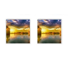 Landscape Lake Sun Sky Nature Cufflinks (square) by Celenk