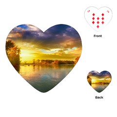 Landscape Lake Sun Sky Nature Playing Cards (heart)  by Celenk