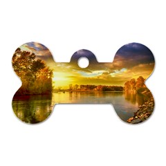 Landscape Lake Sun Sky Nature Dog Tag Bone (two Sides) by Celenk