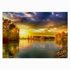 Landscape Lake Sun Sky Nature Large Glasses Cloth by Celenk