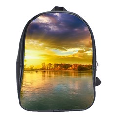 Landscape Lake Sun Sky Nature School Bag (large) by Celenk