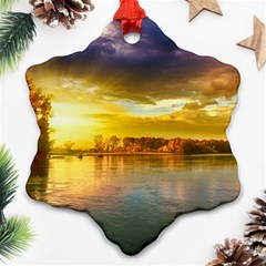 Landscape Lake Sun Sky Nature Snowflake Ornament (two Sides) by Celenk