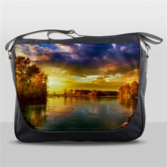 Landscape Lake Sun Sky Nature Messenger Bags by Celenk