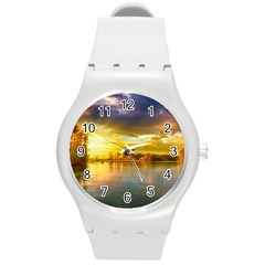 Landscape Lake Sun Sky Nature Round Plastic Sport Watch (m) by Celenk