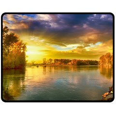 Landscape Lake Sun Sky Nature Double Sided Fleece Blanket (medium)  by Celenk