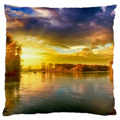 Landscape Lake Sun Sky Nature Large Flano Cushion Case (one Side) by Celenk