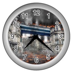 Destruction City Building Wall Clocks (silver)  by Celenk