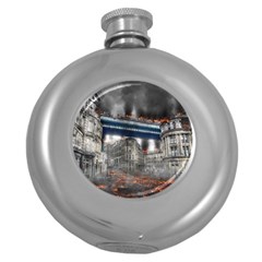 Destruction City Building Round Hip Flask (5 Oz) by Celenk