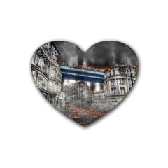 Destruction City Building Heart Coaster (4 Pack)  by Celenk