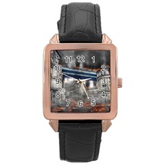 Destruction City Building Rose Gold Leather Watch  by Celenk