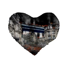 Destruction City Building Standard 16  Premium Flano Heart Shape Cushions by Celenk