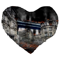 Destruction City Building Large 19  Premium Flano Heart Shape Cushions by Celenk