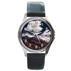 Mountain Sky Landscape Hill Rock Round Metal Watch by Celenk