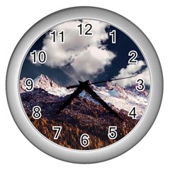 Mountain Sky Landscape Hill Rock Wall Clocks (silver)  by Celenk